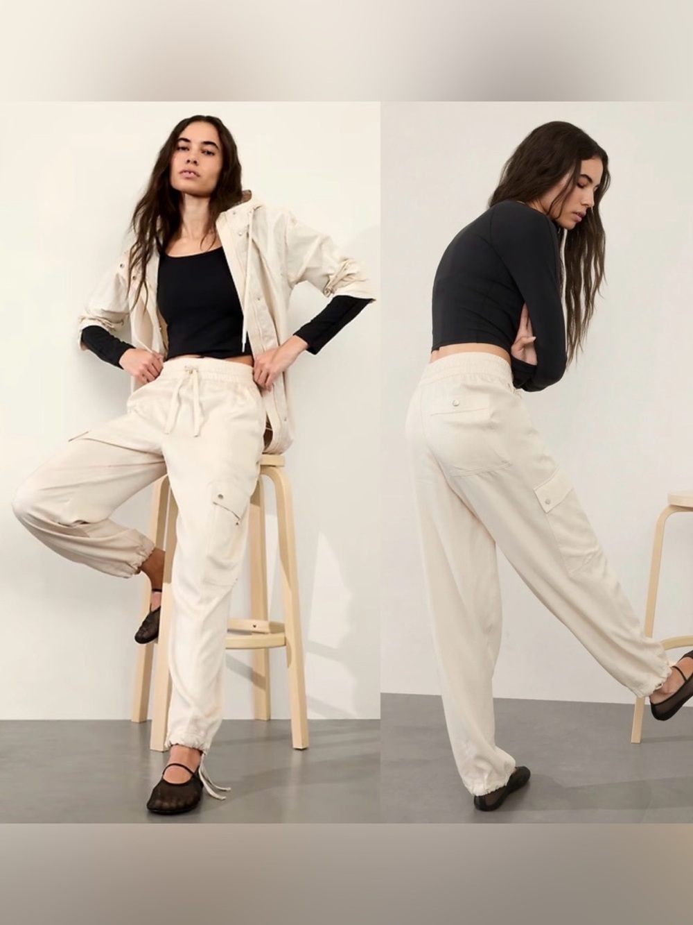 Athleta NWT Celestial High Rise Utility Pants Joggers‎ in Bone Medium